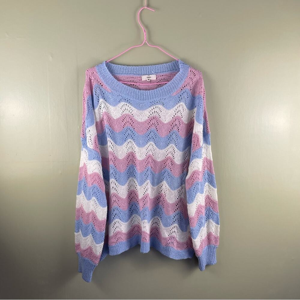 Entro wavy print crochet colorful sweater